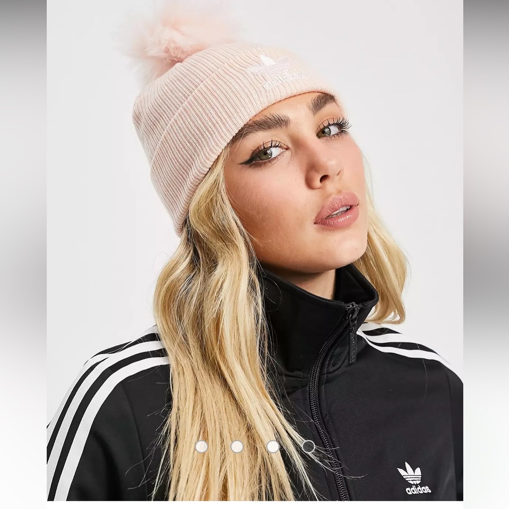 New Pink Adidas faux fur pom pom Beanie